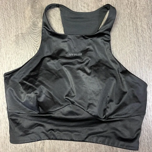 Adidas x Ivy Park Noir Shiny Racerback Bra Size Medium Removable Pads Athleisure - Picture 2 of 14